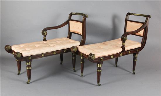 A pair of early 19th century American simulated rosewood chaises, L.3ft 9in. D.1ft 5in. H.2ft 11in.